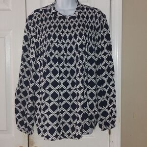 Crown & Ivy navy white long sleeve top blouse Sz 1X